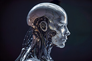 Poster - Android robot head close-up. Generative AI