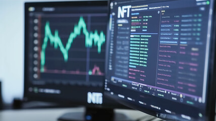 Poster - Stock market data on computer screen. Generative AI