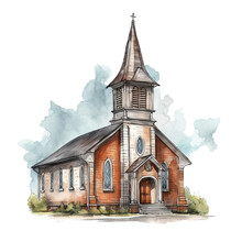 Church Chapel - Detailed Watercolor Illustration - PNG Transparent Clipart, Architecture, Cutout - Generative AI