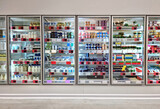 Fototapeta Perspektywa 3d - dairy products, food in refrigerator of supermarket. commercial image