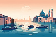 Minimalist Flat Design Poster Of Venice, Italy