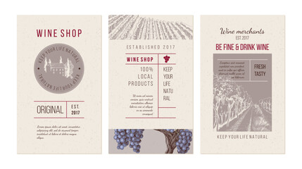 three vintage wine banners in types