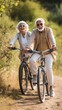 © olga_demina - Delighted senior pedaling bicycles along the park path, outdoor escapade.