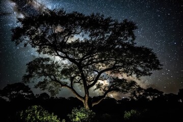 Wall Mural - majestic tree under a starry night sky. Generative AI