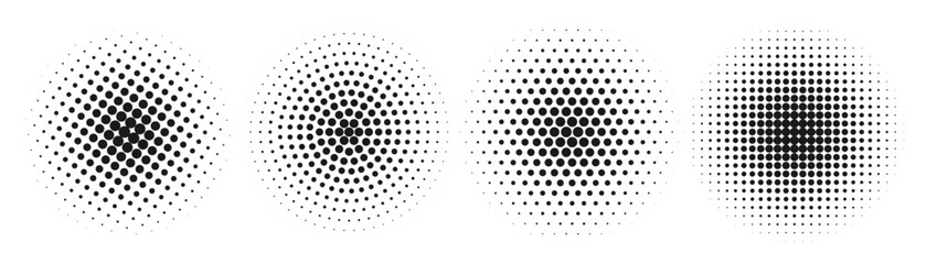 Set of halftone circles. Vector illustration.