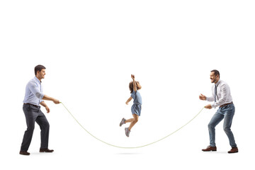 Sticker - Full length shot of two men and a girl skipping rope