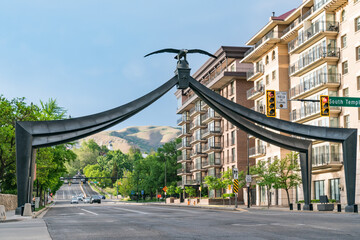 Church of Jesus Christ of Latter-day Saints Eagle Gate Monument in Salt Lake City, Utah