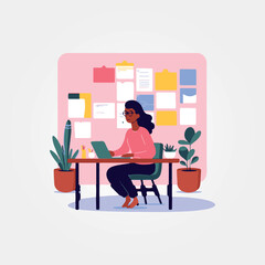 Wall Mural - woman sitting working on notebook in office