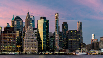 Wall Mural - Skyline of lower Manhattan during the twilight, New York