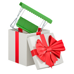 Poster - Garden swing with canopy inside gift box, 3D rendering