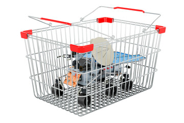 Poster - Planetary rover inside shopping basket, 3D rendering