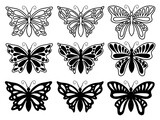 Fototapeta Motyle - butterfly silhouette, group of butterflies, black and white, wildlife