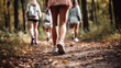 close up of legs of a young woman in shorts and hiking boots. recreation in nature concept. Generative AI
