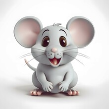 Happy Mouse Cartoon Style , White Solid Background