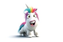 Unicorn Style Of Disney Pixar Movie, Pets Movie, Cute Character, Frting Rainbowfunny, White Background, High Quality, Cute