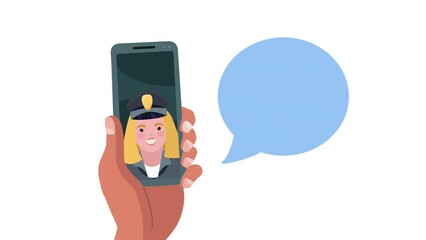 Wall Mural - female police officer in smartphone animation