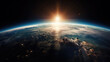 Leinwandbild Motiv sunrise behind the earth from space. Generative AI