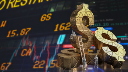 The gold dollar symbol  and man figure on chart Background   for business concept 3d rendering