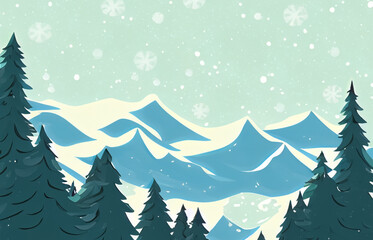 Naklejka na meble abstract cartoon style scenery of snowy mountains created with generative ai technology