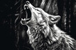 black and white wolf howling at the moon in drawing style, generative AI