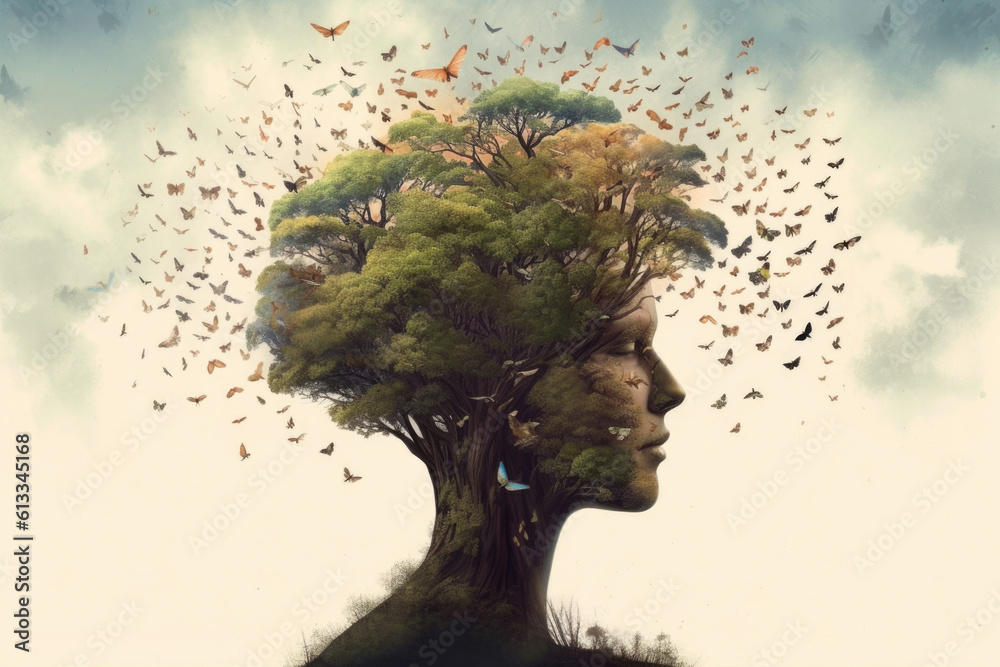 Conceptual image of a person's head made out of nature tree and ...