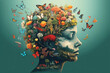 © Trinette Reed - Conceptual image of a person's head made out of butterflies and flowers Generative AI.