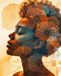 © TRINETTE + CHRIS - Beauty portrait of Black woman with graphic flowers. Generative AI.