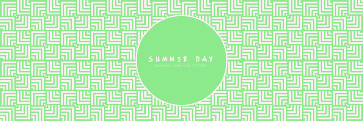 Wall Mural - Seamless Pattern Asian Harmony. Classic Square Motif  Texture with Green symmetric overlapping for Summer Decorative Design.