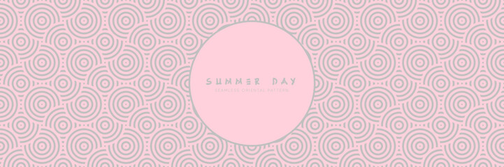 Wall Mural - Japanese seamless pattern in oriental geometric traditional style. Summer ornament for harmony and relax decoration. Pink circles abstract asian vector creative motif. Vintage waves.