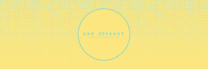Wall Mural - Japanese seamless pattern in oriental geometric traditional style. Summer ornament for harmony and relax decoration. Sun yellow abstract asian vector creative motif. Vintage square mosaic