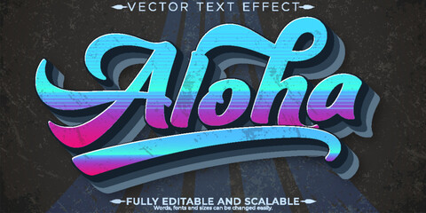 Editable text effect aloha, 3d vintage and retro font style