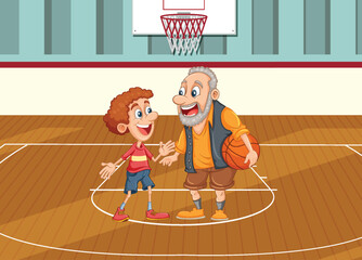 Wall Mural - People with different age playing basketball together