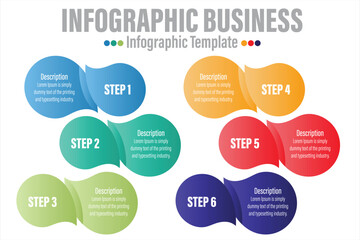 Naklejka na meble Infographic design template with numbers Six 6 Steps, Six 6 option for Presentation infographic, Timeline infographics, steps or processes. Vector illustration.