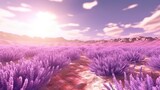 Fototapeta Do przedpokoju - rendering of The depiction of a serene lavender field background. panorama sunlight