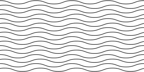 Wavy lines seamless pattern. Black and white stripes repeating background. Undulate horizontal waves texture. Simple curved linear wallpaper. Textile and fabric swatch design template. Vector