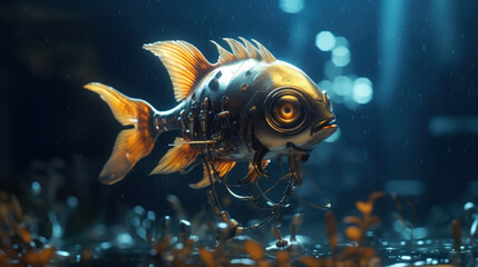 Wall Mural - Fish metal cyborg. Cyberpunk concept. 