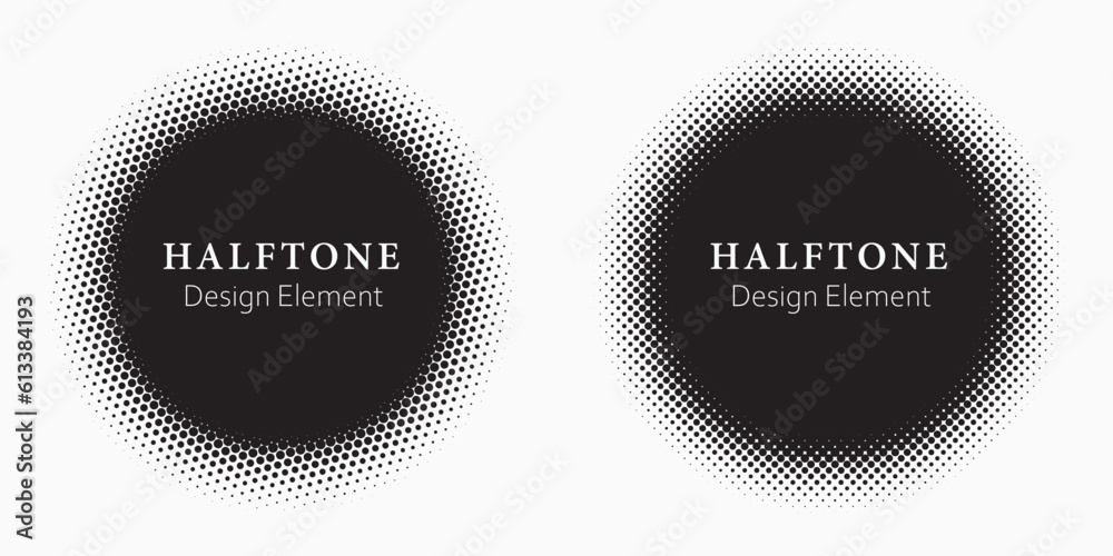 Halftone circle frame background set. Round border Icon using halftone ...