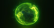 © Bolbik - Abstract green energy sphere of particles and waves of magical glowing on a dark background