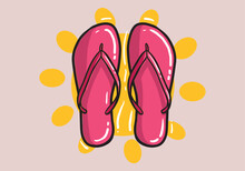 Hand Drawn Colorful Summer Flip Flops For Beach Holiday Designs. Sandal Beach Wear Colorful. Flip Flops.