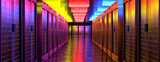 Fototapeta Perspektywa 3d - Server room. Server data center. Backup, mining, hosting, mainframe, farm and computer rack with storage information. 3d rendering