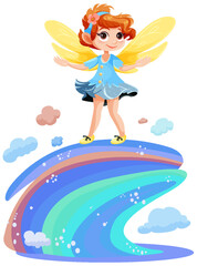 Wall Mural - cute fantasy fairy cartoon character with colourful rainbow
