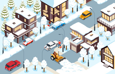 Wall Mural - Winter City Isometric Fragment