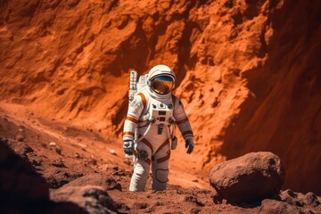 Wall Mural - astronau exploring the surface of planet mars
