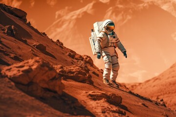 Wall Mural - astronau exploring the surface of planet mars