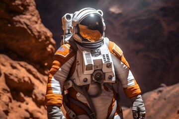 Wall Mural - astronau exploring the surface of planet mars