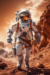 Wall Mural - astronau exploring the surface of planet mars