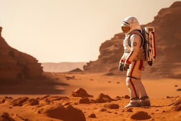 Wall Mural - astronau exploring the surface of planet mars
