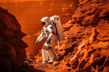 Wall Mural - astronau exploring the surface of planet mars
