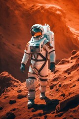 Wall Mural - astronau exploring the surface of planet mars