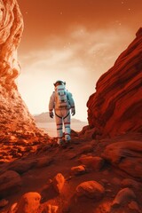 Canvas Print - Astronau exploring the surface of planet Mars